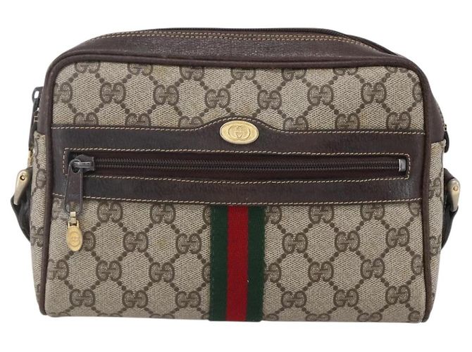 Borsa a Spalla Gucci GG Supreme Web Sherry Line PVC Beige Oro 010 378 Auth 150379 D'oro - vista 2