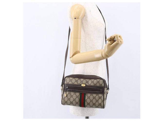 Borsa a Spalla Gucci GG Supreme Web Sherry Line PVC Beige Oro 010 378 Auth 150379 D'oro - vista 23