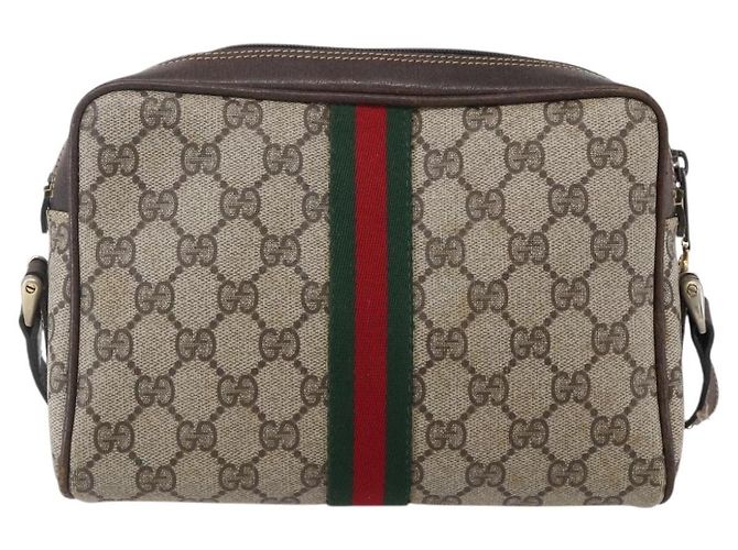 Borsa a Spalla Gucci GG Supreme Web Sherry Line PVC Beige Oro 010 378 Auth 150379 D'oro - vista 3
