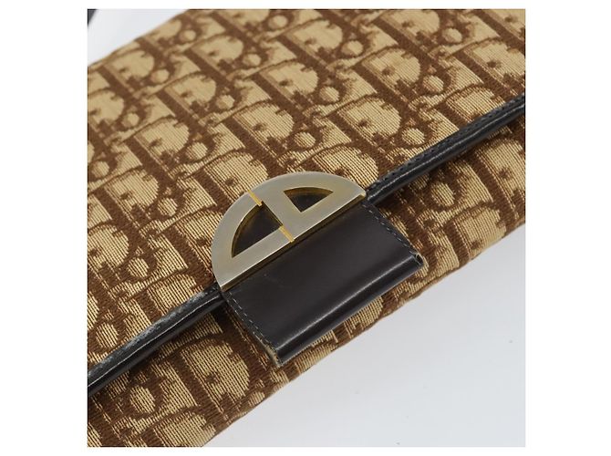 Bolso de Hombro de Lona Trotter Christian Dior Beige Dorado Auth 150566 - vista 14