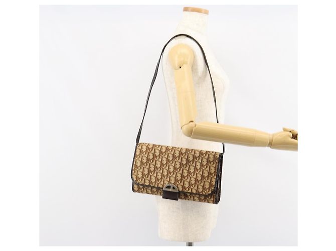 Bolso de Hombro de Lona Trotter Christian Dior Beige Dorado Auth 150566 - vista 22