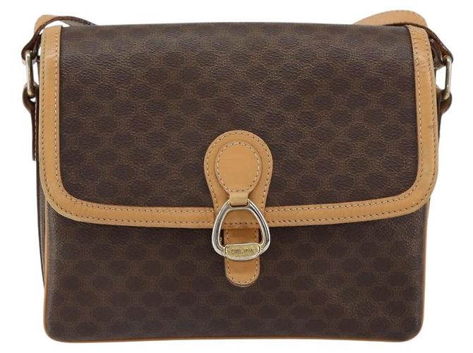 Céline Borsa a Spalla in Tela Macadam CELINE in Pelle PVC Marrone Oro Auth ka274 D'oro - vista 13