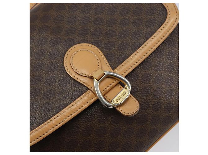 Céline Borsa a Spalla in Tela Macadam CELINE in Pelle PVC Marrone Oro Auth ka274 D'oro - vista 17