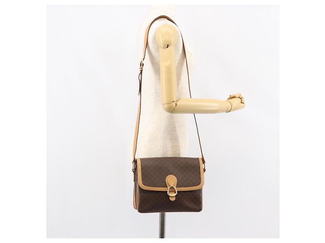 Céline Borsa a Spalla in Tela Macadam CELINE in Pelle PVC Marrone Oro Auth ka274 D'oro - vista 25