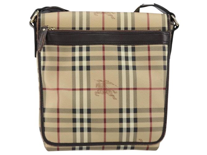 Borsa a Spalla Burberry Nova Check PVC Beige Oro Auth 153196 D'oro - vista 13