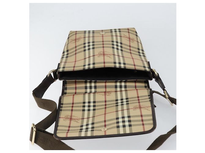 Borsa a Spalla Burberry Nova Check PVC Beige Oro Auth 153196 D'oro - vista 17
