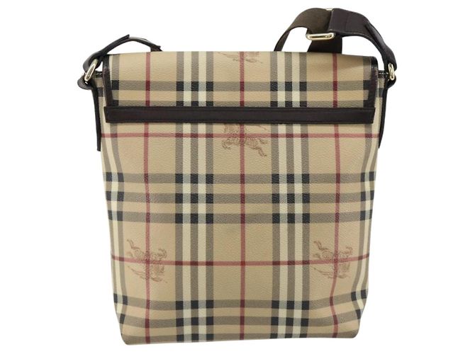Borsa a Spalla Burberry Nova Check PVC Beige Oro Auth 153196 D'oro - vista 2