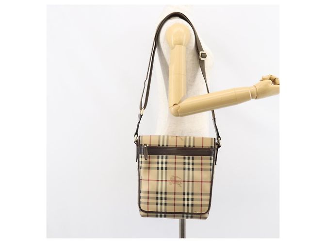 Borsa a Spalla Burberry Nova Check PVC Beige Oro Auth 153196 D'oro - vista 22