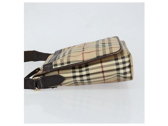 Borsa a Spalla Burberry Nova Check PVC Beige Oro Auth 153196 D'oro - vista 4