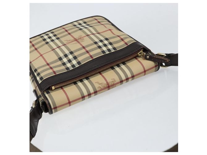Borsa a Spalla Burberry Nova Check PVC Beige Oro Auth 153196 D'oro - vista 6