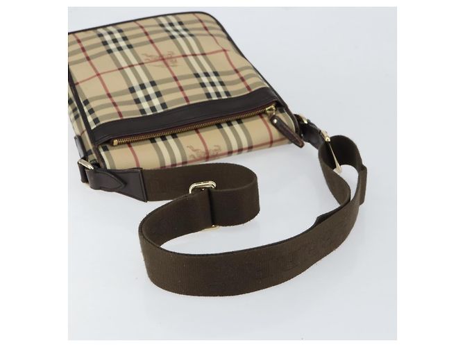 Borsa a Spalla Burberry Nova Check PVC Beige Oro Auth 153196 D'oro - vista 7