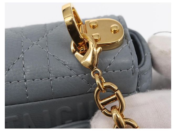 Christian Dior Borsa Dior Caro in pelle blu e oro con catena Canage Auth 151372SAM D'oro - vista 20