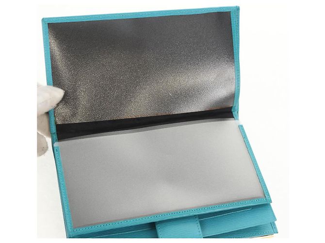 Christian Dior Langer Geldbeutel aus Leder Hellblau Gold Auth 154096V - Ansicht 10