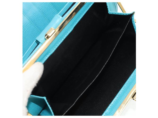 Christian Dior Langer Geldbeutel aus Leder Hellblau Gold Auth 154096V - Ansicht 11