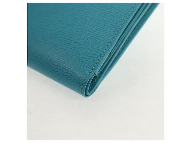 Christian Dior Langer Geldbeutel aus Leder Hellblau Gold Auth 154096V - Ansicht 15