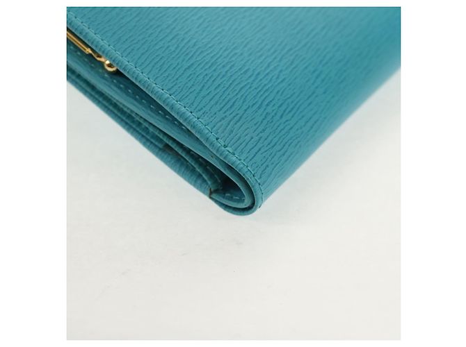 Christian Dior Langer Geldbeutel aus Leder Hellblau Gold Auth 154096V - Ansicht 16
