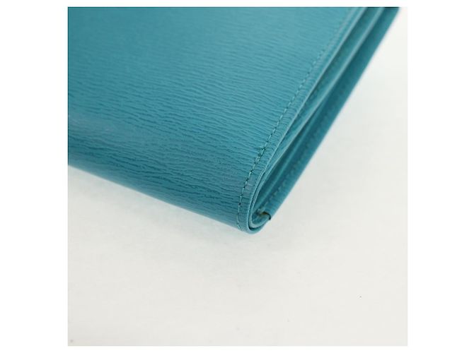 Christian Dior Langer Geldbeutel aus Leder Hellblau Gold Auth 154096V - Ansicht 17