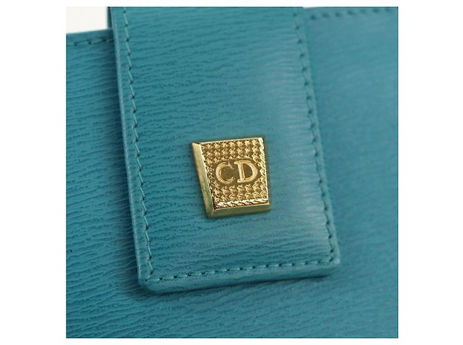 Christian Dior Langer Geldbeutel aus Leder Hellblau Gold Auth 154096V - Ansicht 18