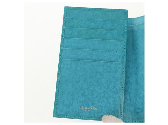 Christian Dior Langer Geldbeutel aus Leder Hellblau Gold Auth 154096V - Ansicht 19