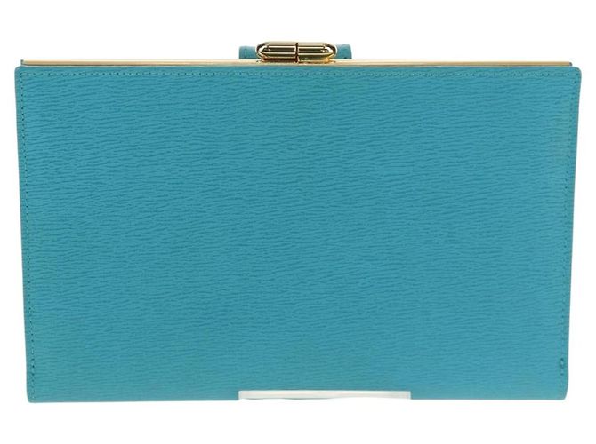 Christian Dior Langer Geldbeutel aus Leder Hellblau Gold Auth 154096V - Ansicht 2