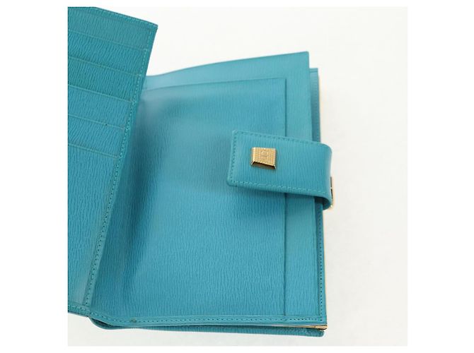 Christian Dior Langer Geldbeutel aus Leder Hellblau Gold Auth 154096V - Ansicht 20
