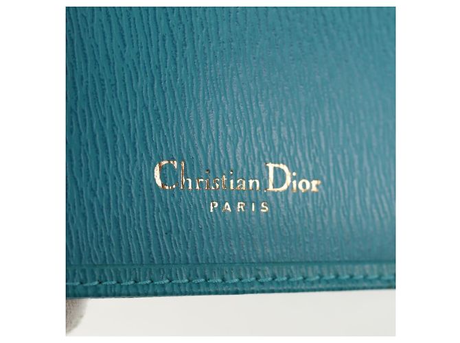 Christian Dior Langer Geldbeutel aus Leder Hellblau Gold Auth 154096V - Ansicht 21