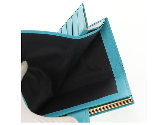 Christian Dior Langer Geldbeutel aus Leder Hellblau Gold Auth 154096V - Ansicht 23