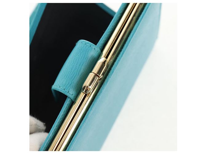 Christian Dior Langer Geldbeutel aus Leder Hellblau Gold Auth 154096V - Ansicht 24