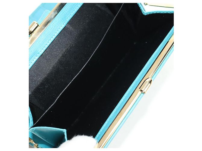 Christian Dior Langer Geldbeutel aus Leder Hellblau Gold Auth 154096V - Ansicht 25