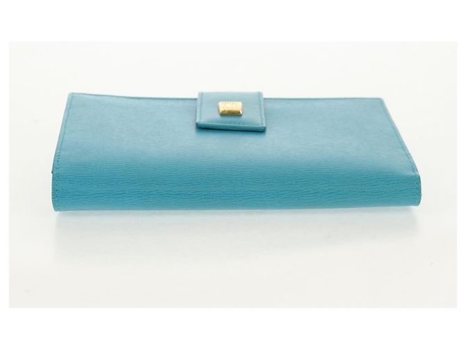 Christian Dior Langer Geldbeutel aus Leder Hellblau Gold Auth 154096V - Ansicht 6