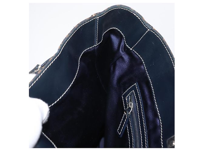 FENDI Zucchino Canvas Tote Bag Navy Silber Authentisch ka336 Marineblau - Ansicht 20