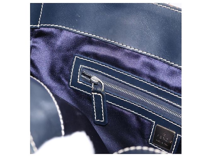 FENDI Zucchino Canvas Tote Bag Navy Silber Authentisch ka336 Marineblau - Ansicht 21