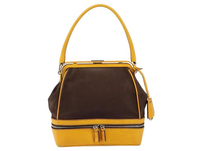 PRADA Borsa a Mano in Tela Gialla Marrone Auth 154533 Giallo - vista 13