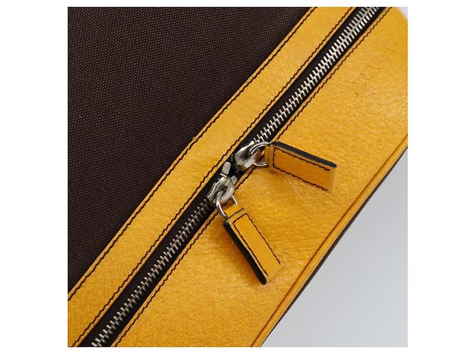 PRADA Borsa a Mano in Tela Gialla Marrone Auth 154533 Giallo - vista 19