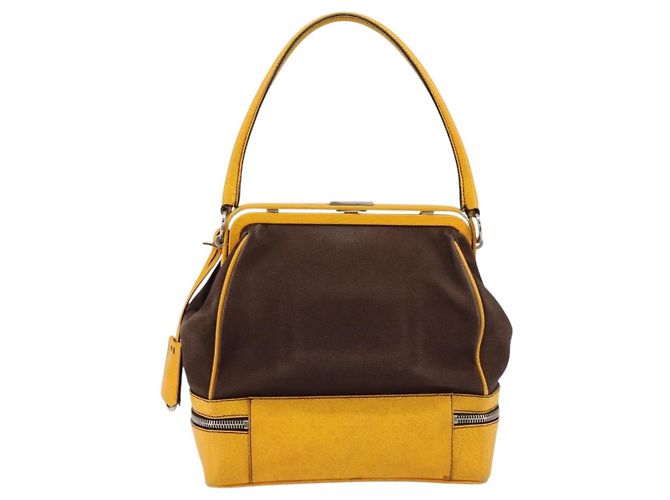 PRADA Borsa a Mano in Tela Gialla Marrone Auth 154533 Giallo - vista 2