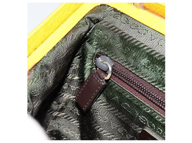 PRADA Borsa a Mano in Tela Gialla Marrone Auth 154533 Giallo - vista 24