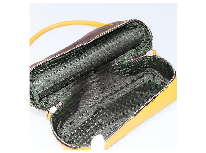 PRADA Borsa a Mano in Tela Gialla Marrone Auth 154533 Giallo - vista 26