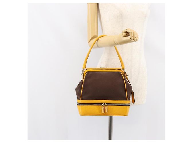 PRADA Borsa a Mano in Tela Gialla Marrone Auth 154533 Giallo - vista 27