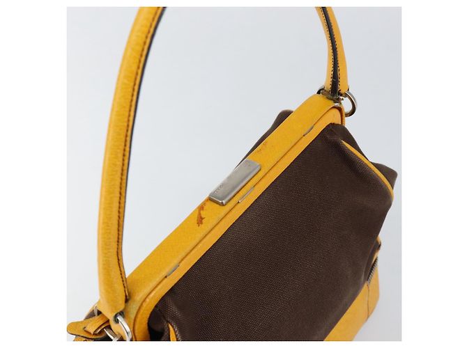 PRADA Borsa a Mano in Tela Gialla Marrone Auth 154533 Giallo - vista 6