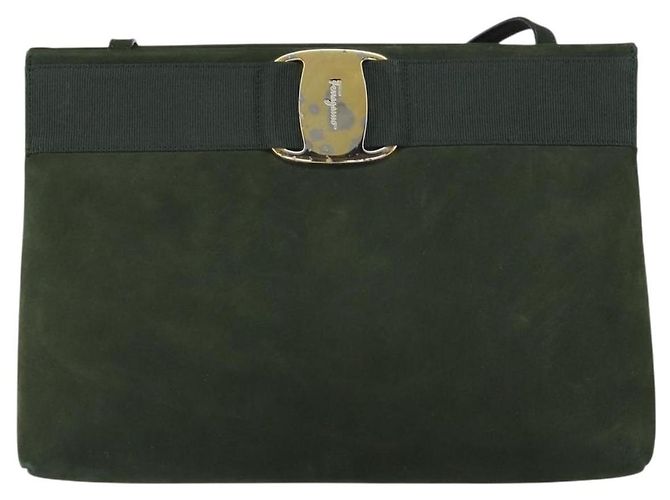 Borsa a Spalla Vala in Camoscio Khaki Oro Salvatore Ferragamo Auth gh1252 D'oro Cachi - vista 13