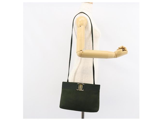 Borsa a Spalla Vala in Camoscio Khaki Oro Salvatore Ferragamo Auth gh1252 D'oro Cachi - vista 20