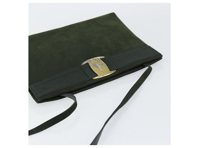 Borsa a Spalla Vala in Camoscio Khaki Oro Salvatore Ferragamo Auth gh1252 D'oro Cachi - vista 6