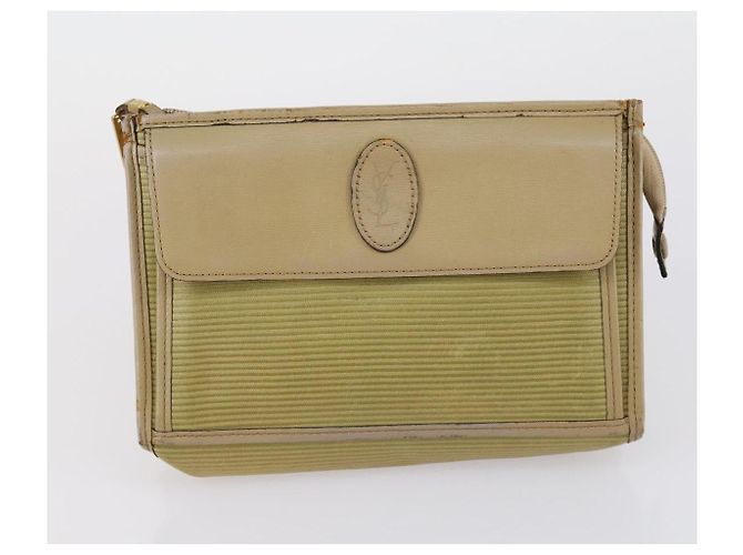 SAINT LAURENT Borsa Clutch in Pelle 2 Set Beige Nero Auth bs30862 - vista 9