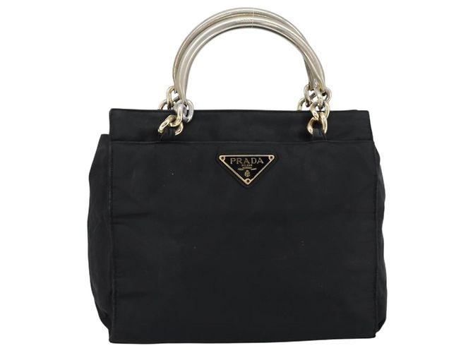 PRADA Borsa a mano con catena in nylon nero argento Auth ka207 - vista 2
