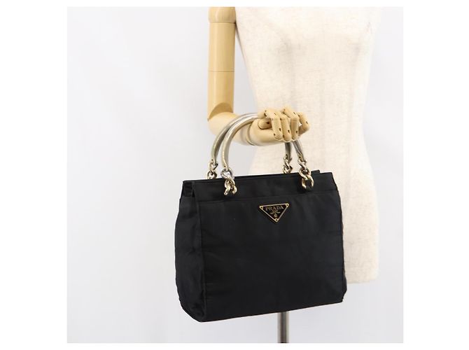 PRADA Borsa a mano con catena in nylon nero argento Auth ka207 - vista 22