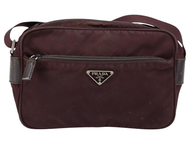 Borsa a Spalla PRADA Nylon Bordeaux Argento Auth 154535 Bordò - vista 2