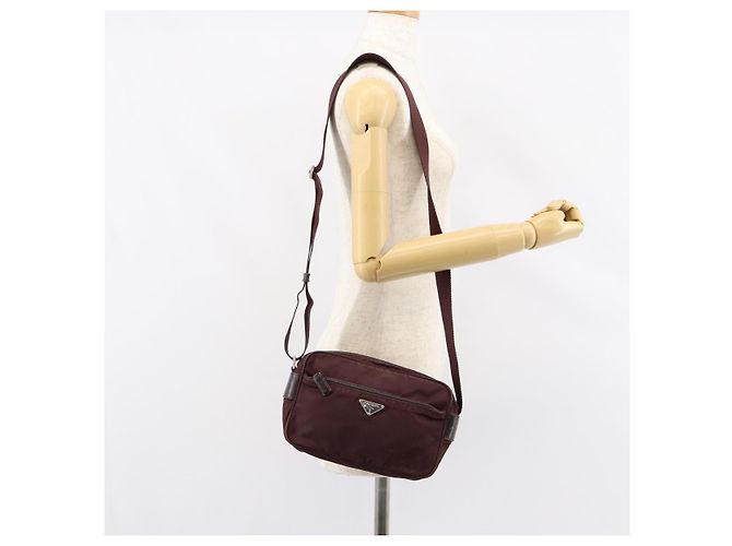 Borsa a Spalla PRADA Nylon Bordeaux Argento Auth 154535 Bordò - vista 26