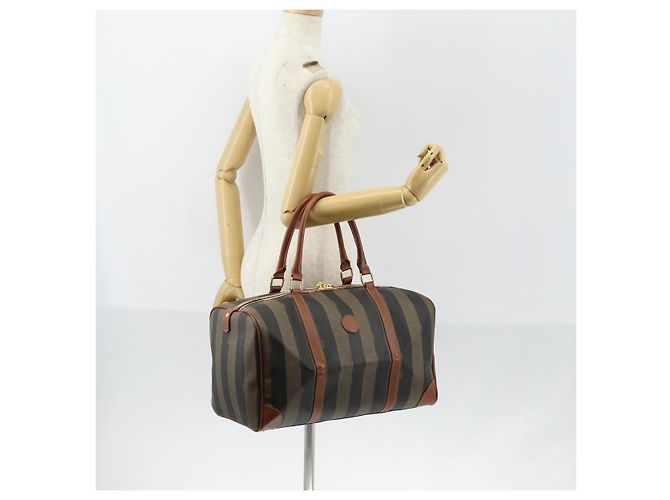 Pequin Borsa Boston in tela Pecan FENDI PVC nera marrone oro Auth 152730 Nero D'oro - vista 23