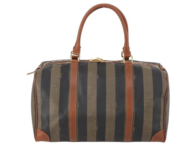 Pequin Borsa Boston in tela Pecan FENDI PVC nera marrone oro Auth 152730 Nero D'oro - vista 3