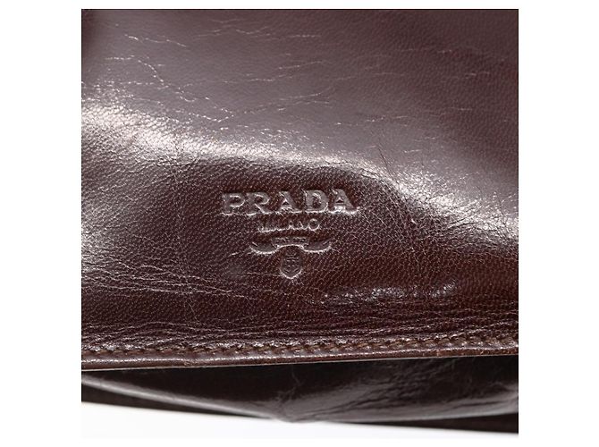 PRADA Borsa a mano con catena in pelle marrone Auth bs30545 - vista 14